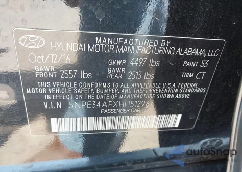 2017 Hyundai Sonata Sport/Limited from USA, damaged, VIN 5NPE34AFXHH512967